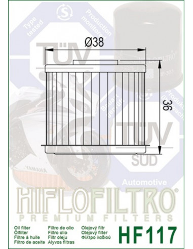 FILTRE A HUILE HIFLOFILTRO - HF117 Honda